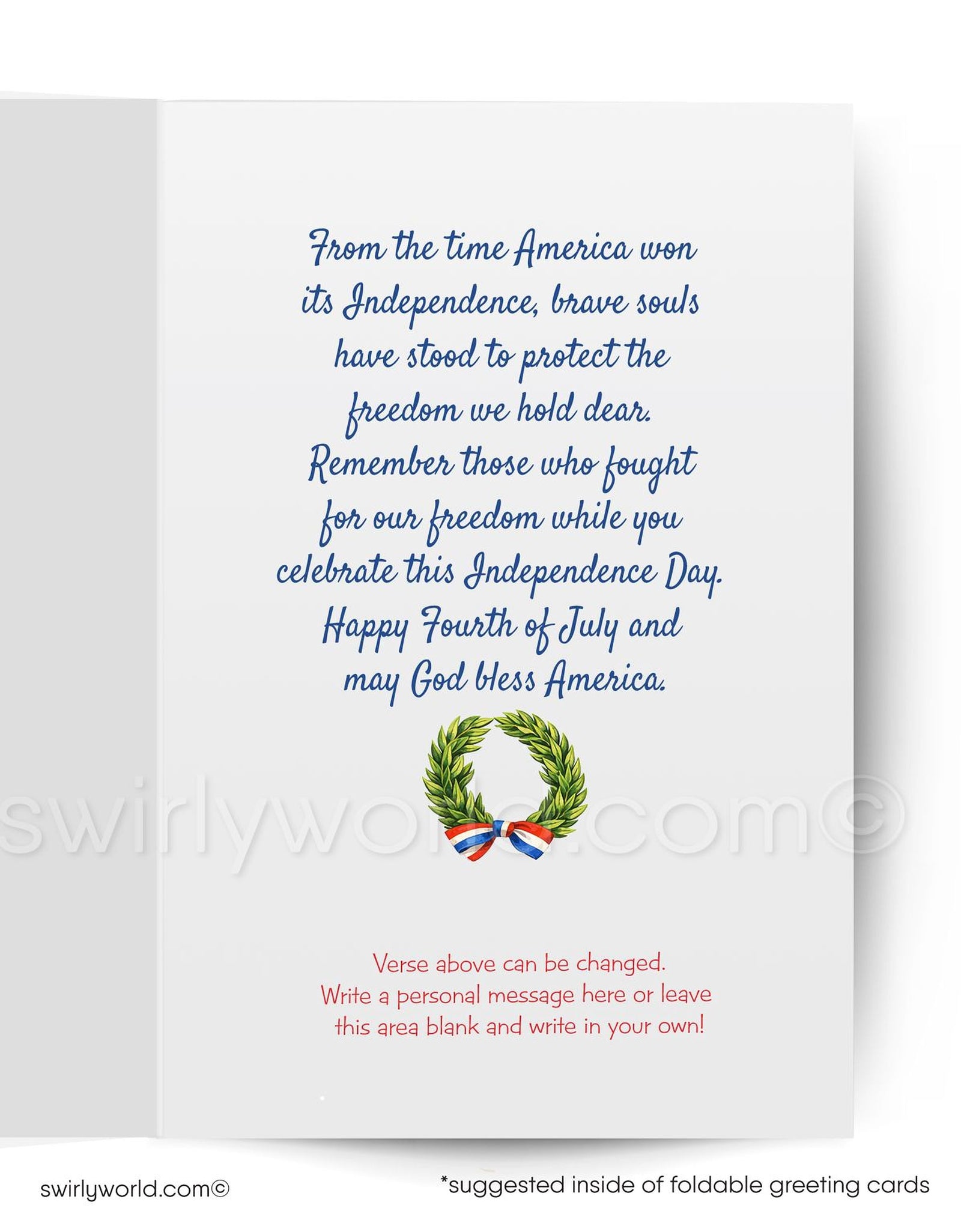 Vintage-style card with an eagle draped in an American flag, holding a cannon, and surrounded by symbols of patriotism.