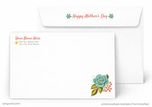 Mother's Day card with floral design and envelope on a white background