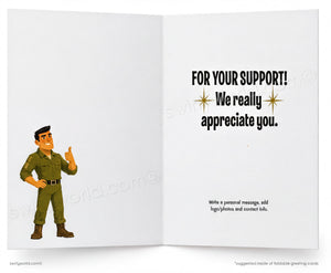 a soldier giving a thumbs up gesture.