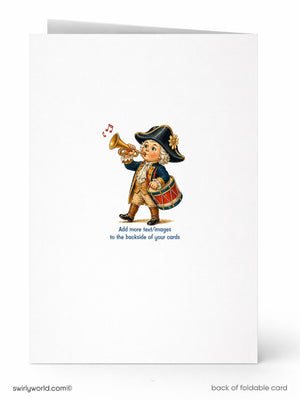 The image is a cartoon of a person playing a trumpet, with the text "Add more images to the backside of your cards" below the illustration.