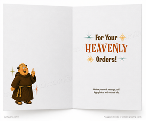 a cartoon character wearing a brown robe and holding up a finger, with a message about personal messages and contact information.