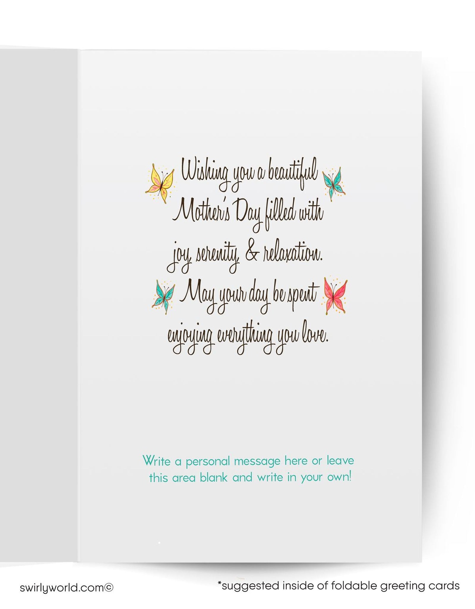 Mother's Day card with a window, flowers, and butterflies on a pink background