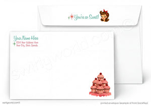 Personalized stationery set with envelope and card featuring a cupcake design.