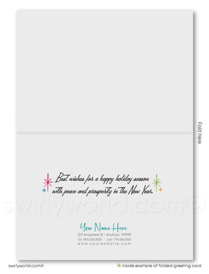 Digital Retro Mid-Century Style Season's Greetings Snow-scene Winter Forest Holiday Cards