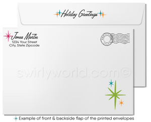 Digital Retro Mid-Century Style Season's Greetings Snow-scene Winter Forest Holiday Cards