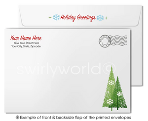 Traditional Retro Style Digital Christmas Tree Forest Season's Greetings Holiday Cards for Business