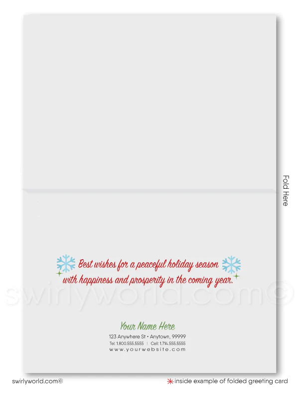 Traditional Retro Style Digital Christmas Tree Forest Season's Greetings Holiday Cards for Business