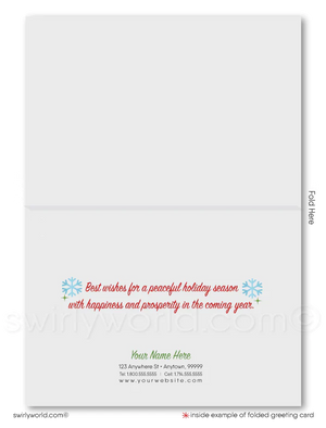 Traditional Retro Style Digital Christmas Tree Forest Season's Greetings Holiday Cards for Business