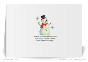Greeting card with a snowman design on the back