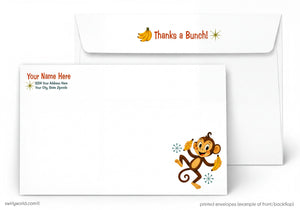 a white envelope with a playful monkey illustration on the front. The envelope has a "Thanks a Bunch!" message printed on it, and the envelope is labeled with a blank space for the recipient's name.