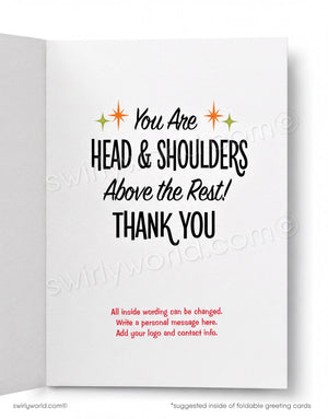 Greeting card with motivational message 'You Are Head & Shoulders Above the Rest! Thank You' on a white background.