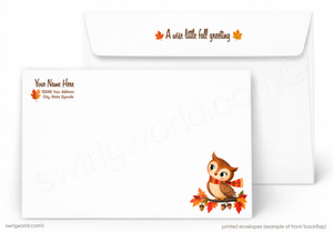 A white envelope with a cute owl illustration and a fall greeting.