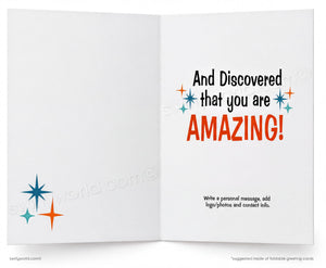 The image is a greeting card with a message that reads "And Discovered that you are AMAZING!" The card has a white background with a star design on the left side.