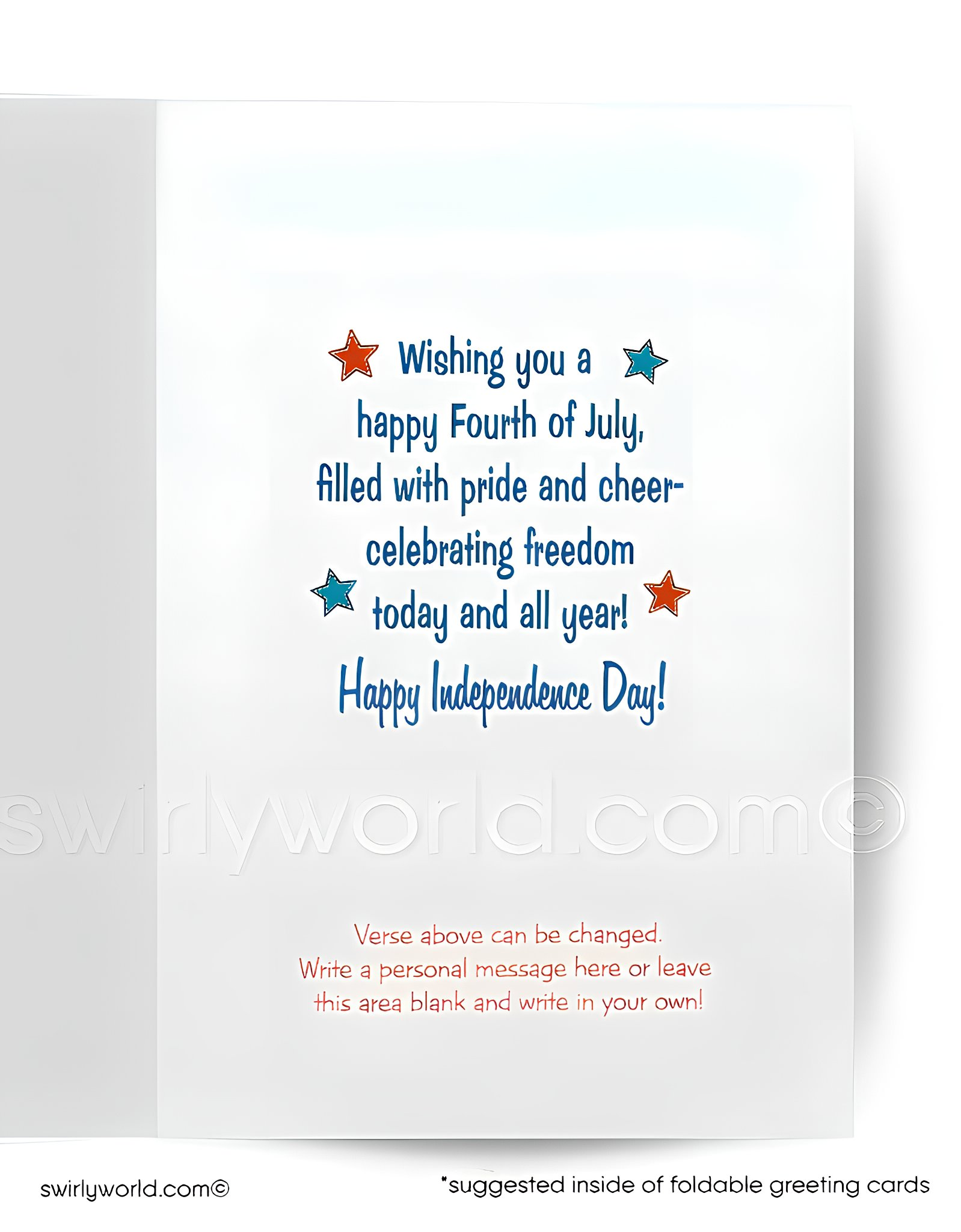 A teddy bear wearing a top hat and striped pants is holding an American flag, with the text "Happy 4th of July" displayed on the card.