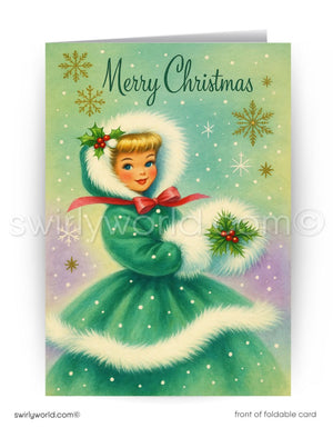 1940s-1950s vintage Victorian lady Merry Christmas greeting cards