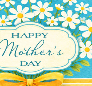 The image is a greeting card with a floral design and a yellow ribbon bow. The card features a message that reads "Happy Mother's Day".