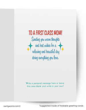 The image is a greeting card with a message for a first-class mom. It features a personal message for the mom, along with a blank space for the recipient to write their own message.