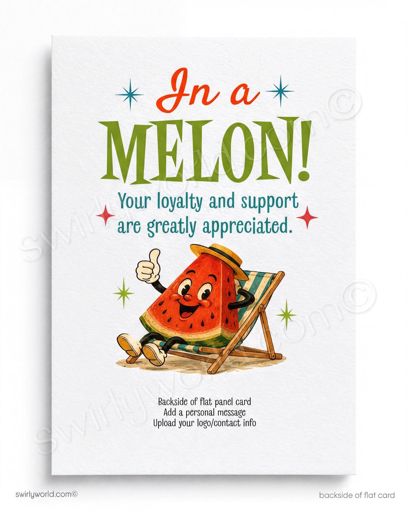 Cartoon watermelon character with text 'You're ONE...' on a vintage-style background