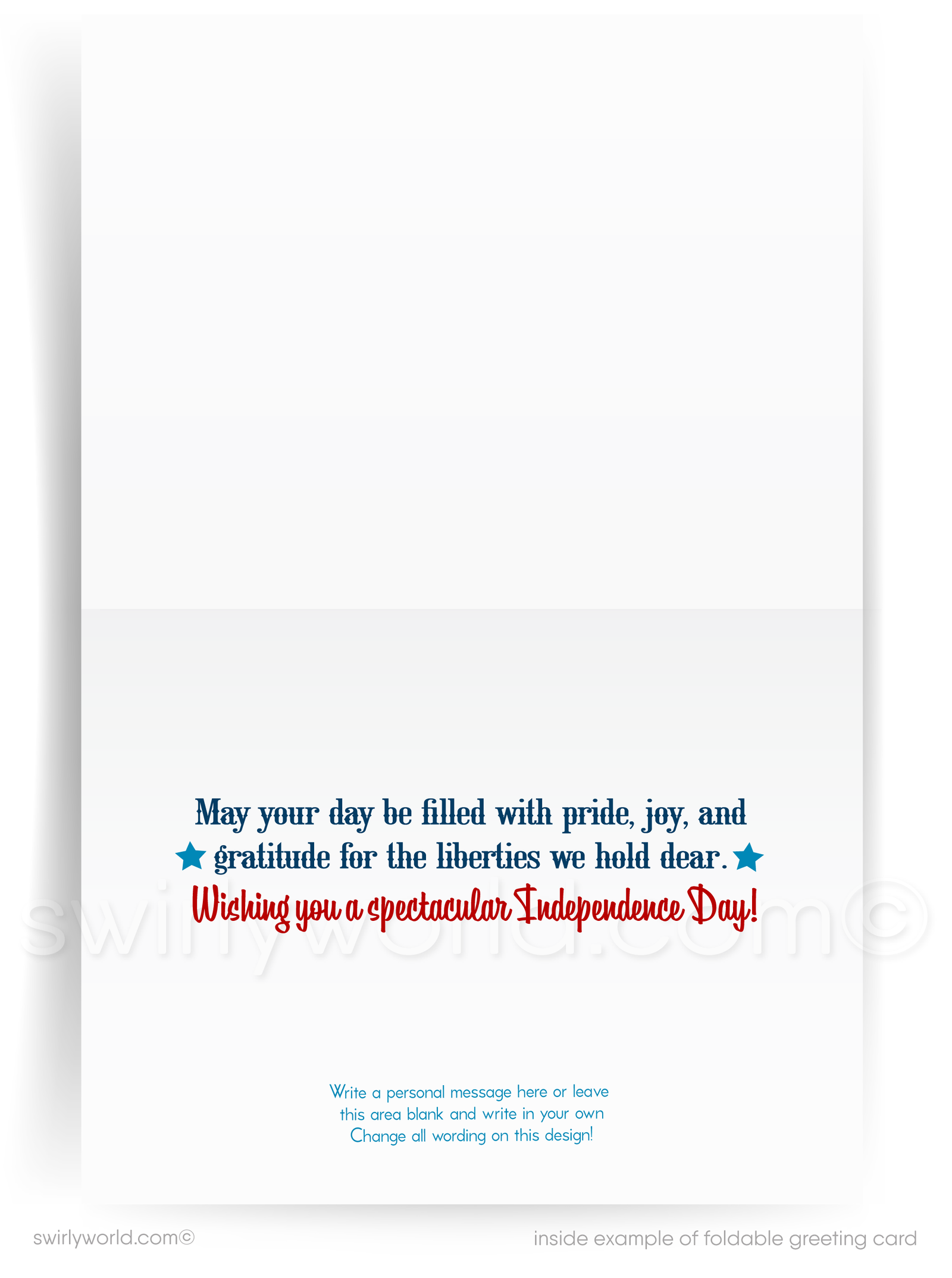 The image is a greeting card celebrating the American flag and the theme of independence. It features a large eagle with outstretched wings, a banner with the words "Happy Independence Day America", and a red, white, and blue striped banner. The background includes the American flag and stars, creating a patriotic and celebratory atmosphere.