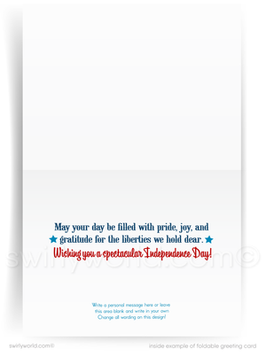 The image is a blank greeting card with a message wishing the viewer a spectacular Independence Day.