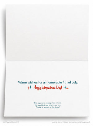 The image is a blank greeting card with a message for the 4th of July.