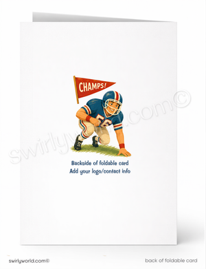 Card with a football player and 'Champs!' banner on a white background