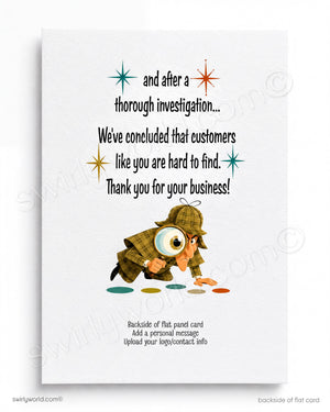 Vintage-style card with a cartoon character and text on a white background