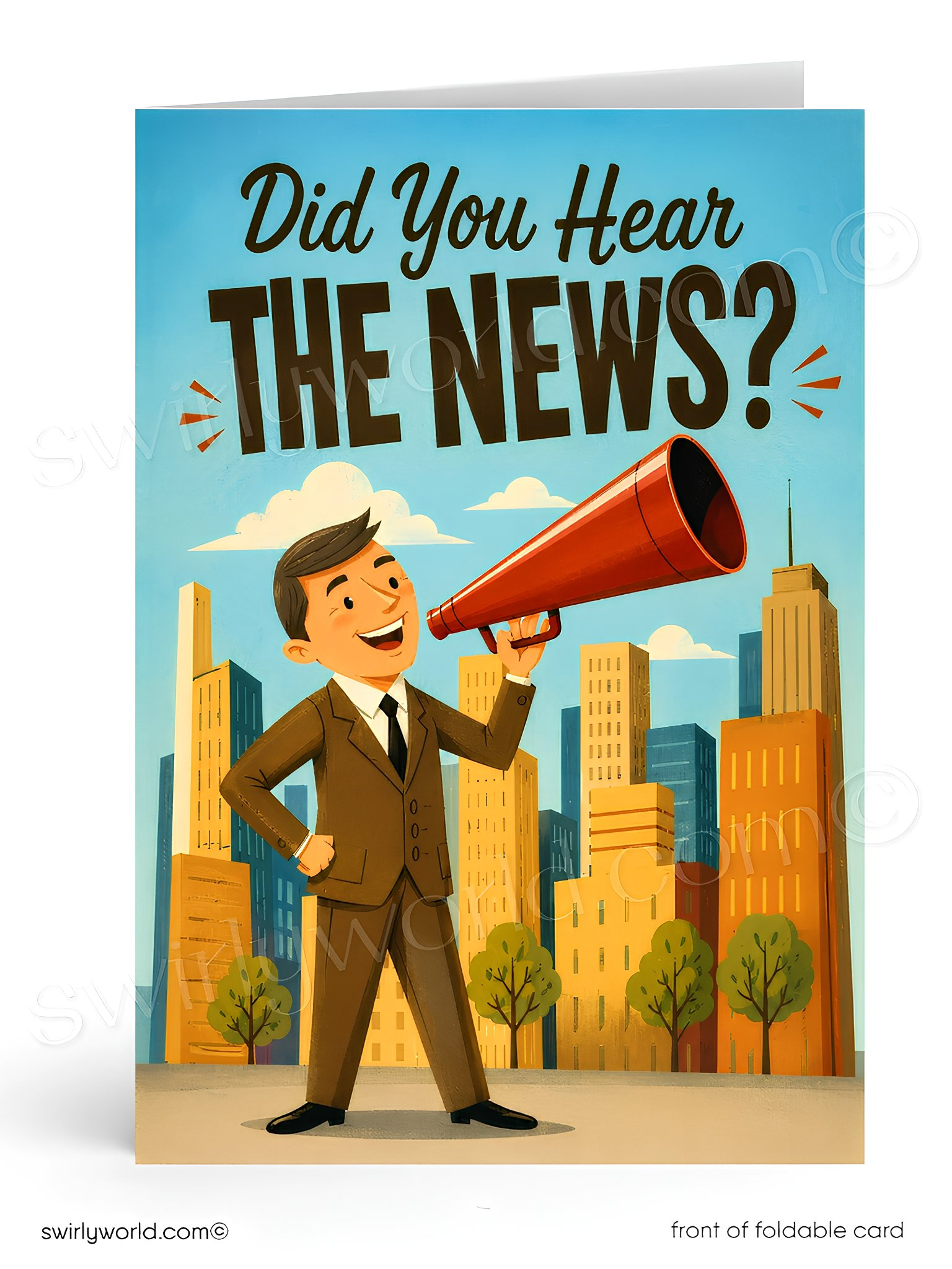 A man in a suit is holding a megaphone and standing in front of a cityscape, with the text "Did You Hear the News?" displayed above him.