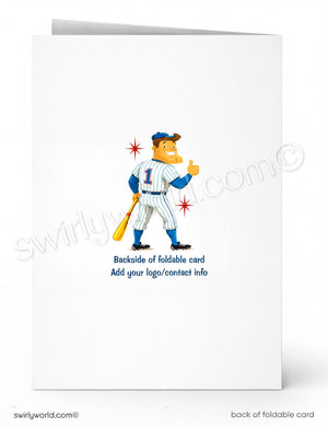 Baseball player on a greeting card with 'swirlyworld.com' branding.