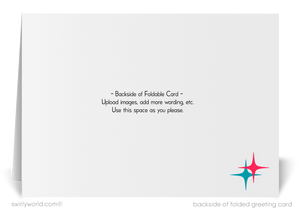 Retro 1970s Happy New Year Card – Bold Vintage Typography with Red & Blue Design and Atomic Starbursts