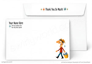 Stationery set with a character holding a basket and 'Thank You So Much!' text on an envelope.