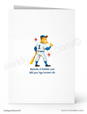 Baseball player on a greeting card with 'swirlyworld.com' branding.