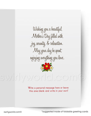Foldable greeting card with Mother's Day message and flower design on a white background.