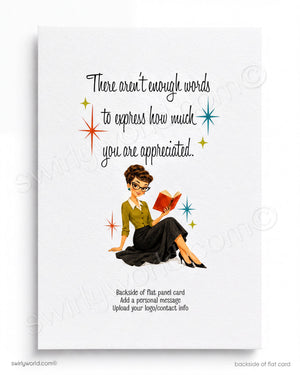 Illustration of a woman reading a book with a quote on a white background