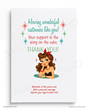 Card with cartoon character and thank you message on a white background