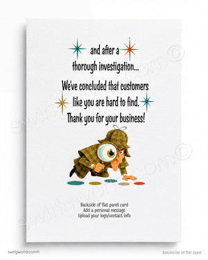 Vintage-style card with a cartoon character and text on a white background