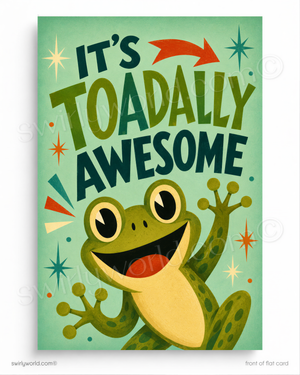 Cartoon frog with text 'It's Toadally Awesome' on a green background