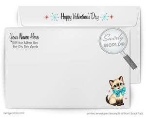 Valentine's Day card with a cat illustration and Swirly World branding.