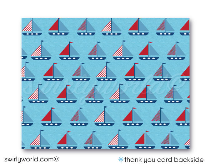 Navy Blue Sailboat Nautical Theme "Ahoy, It's A Boy" Baby Shower Digital Design