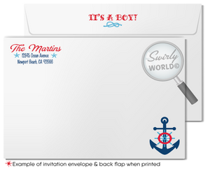 Navy Blue Sailboat Nautical Theme "Ahoy, It's A Boy" Baby Shower Digital Design