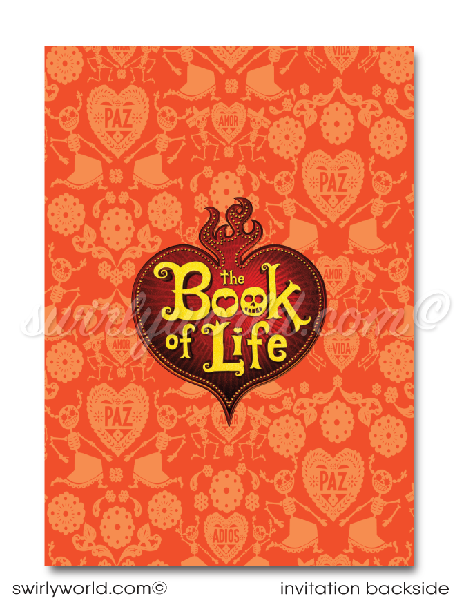 Book of Life theme Day of the Dead Dia de Los Muertos Halloween Party Printed Invitations
