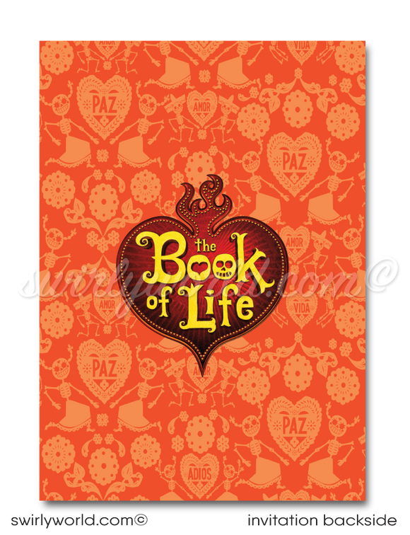 Book of Life theme Day of the Dead Dia de Los Muertos Halloween Party Printed Invitations