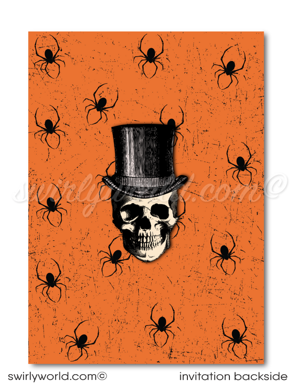 Vintage "Boos and Booze" Steampunk Cocktail Adult Halloween Party Invitation Digital Printable
