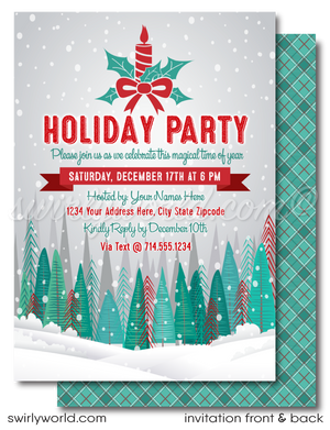 Vintage Woodland Forests Retro Christmas Holiday Dinner Party Invitations