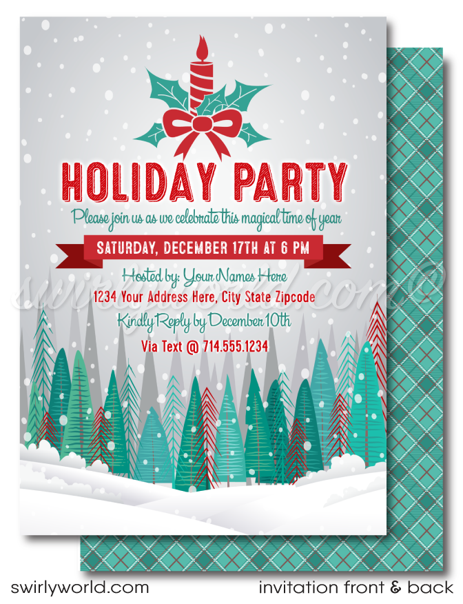 Vintage Woodland Forests Retro Christmas Holiday Dinner Party Invitations