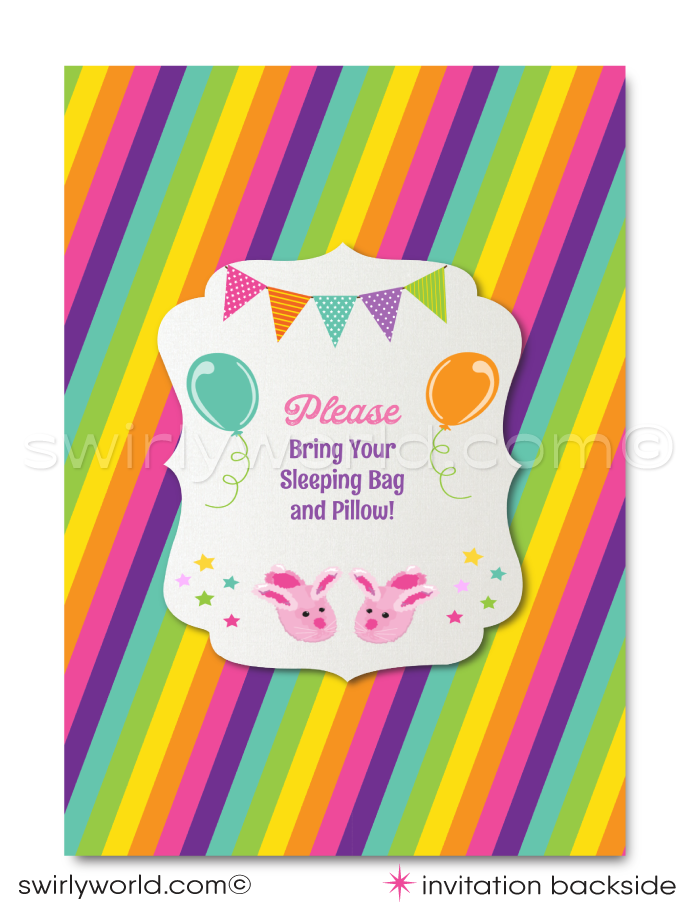 Elevate your little girl's 9th birthday celebration to magical heights with our "Cloud Nine" Unicorn rainbow themed themed invitation and thank you card design set. Perfectly capturing the essence of whimsy and wonder, this design set is a dream come true for a slumber party celebration.