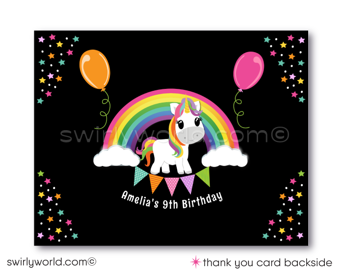 Magical Rainbow Unicorn "Cloud Nine" Sleepover Slumber Party Invitation Digital Download