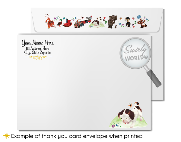 Vintage Nursery Rhymes "Little Golden Book" Printed Thank You Cards and Envelopes 