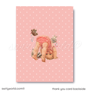 "Tickled Pink" Retro Mid-Century 1940s Baby Shower Invitation & Thank You Card Set