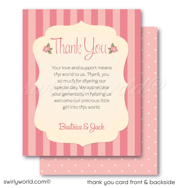 "Tickled Pink" Retro Mid-Century 1940s Baby Shower Invitation & Thank You Card Set